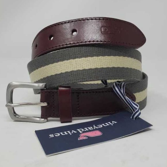 New men's3644 Vineyard Vines striped canvas club belt inMarine Olive